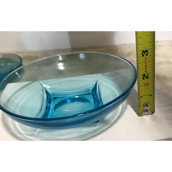 Hazel Ware Salad Bowl Set Capri Colonial Azure Blue Glass Square Base Elegant - Picture 16 of 16